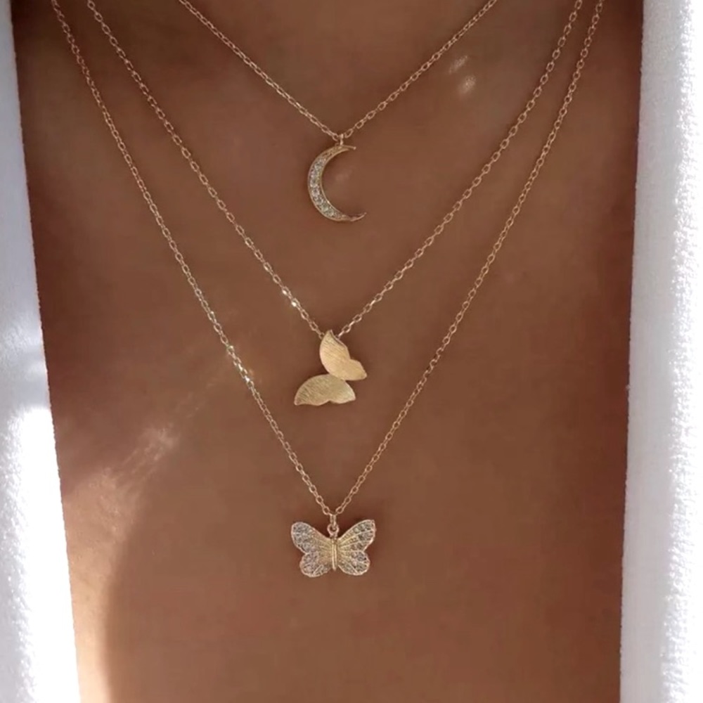 🔥New Rhinestone Moon & Butterfly
Layered Necklace